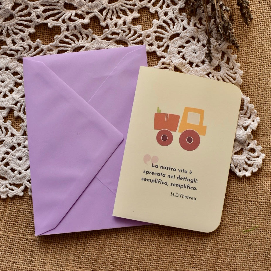 Trattore - Biglietto d’auguri illustrato con frase motivazionale - collezione Country