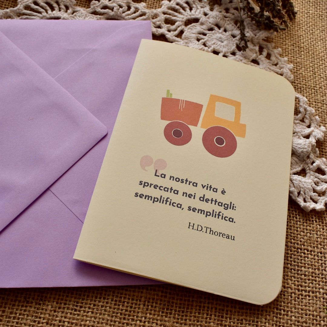Trattore - Biglietto d’auguri illustrato con frase motivazionale - collezione Country