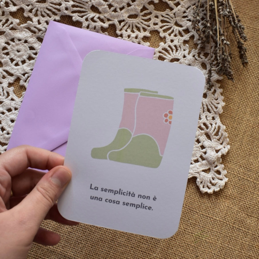 Stivali - Cartolina illustrata con frase motivazionale - collezione Country