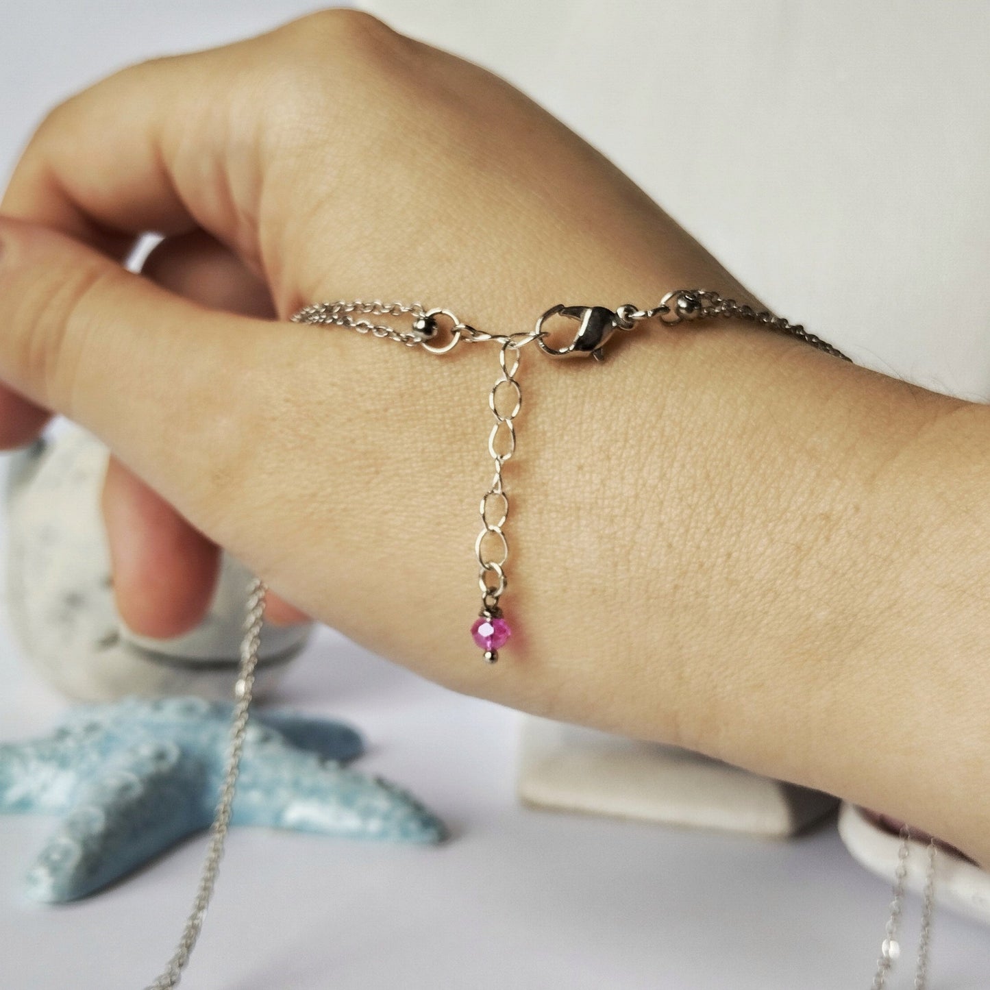 Collana doppia allungabile con ciondolo luna di carta ricoperto di carta fatta a mano - Collezione SoleLuna